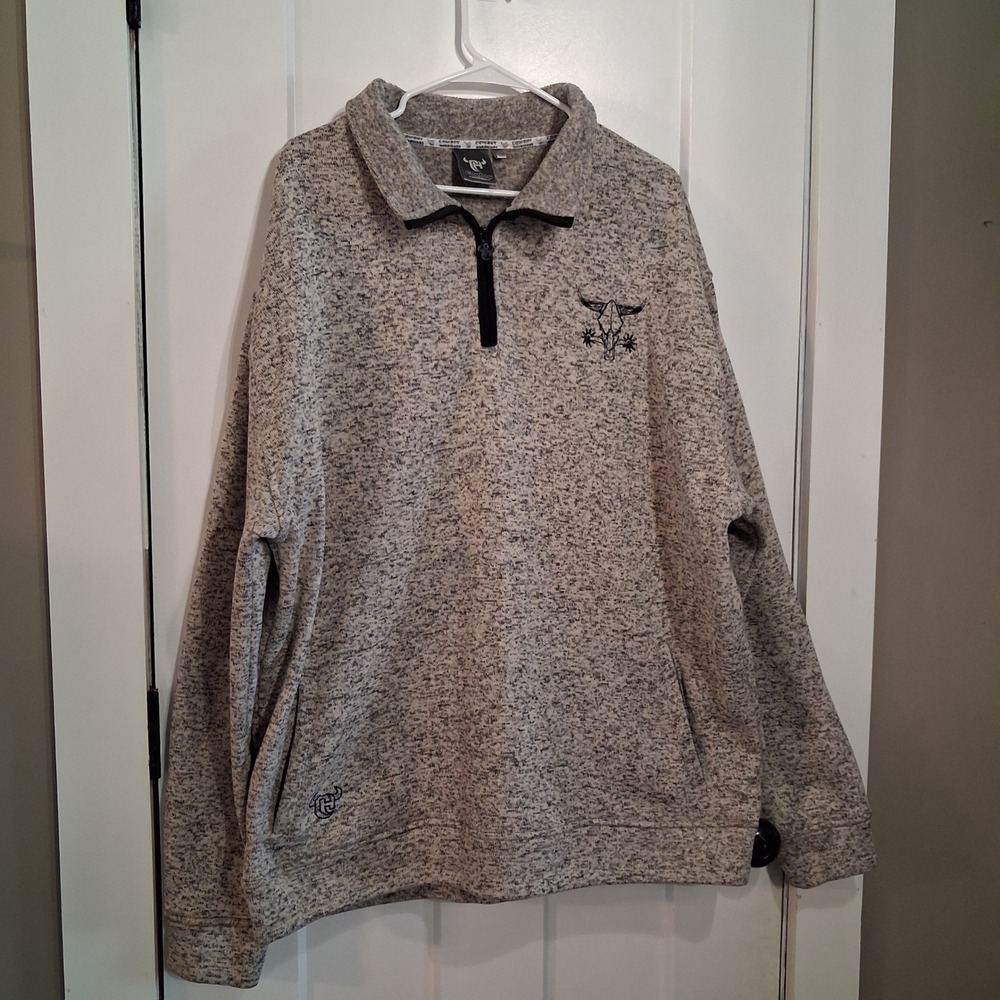 Cowboy Hardware Pullover Mens XXL Gray Marl Quarter Zip Western Rodeo Sweater